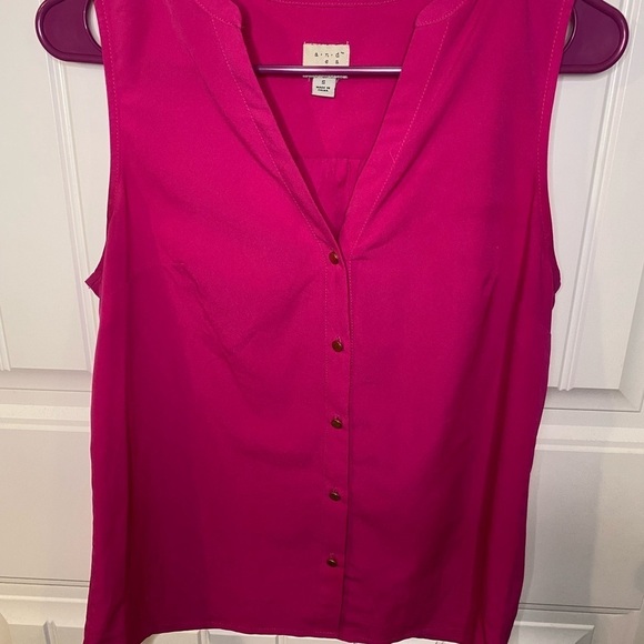 a new day Tops - A New Day Hot Pink/Fuchsia Sleeveless Blouse with Gold Button Detail